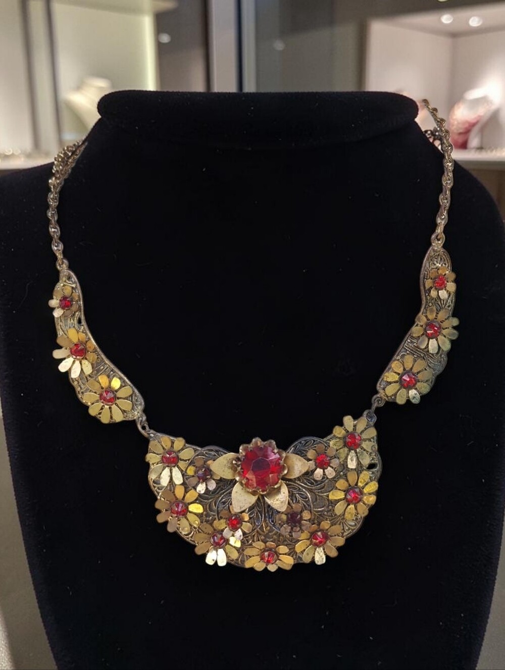 Antique Victorian Red Czech Glass Floral Necklace - Picture 2 of 9